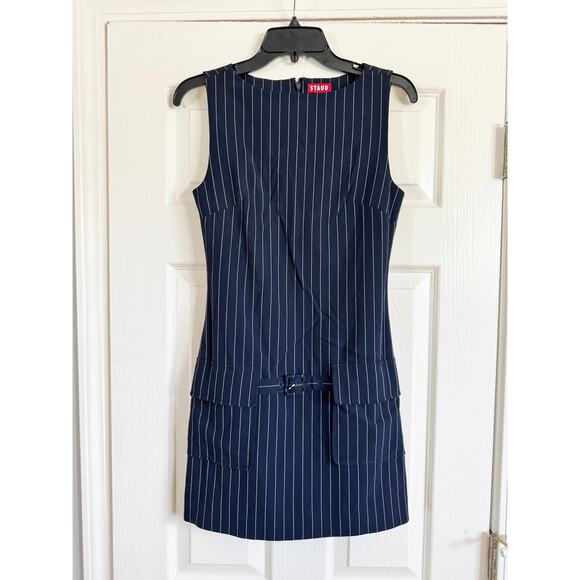 STAUD Sheila Navy Pinstripe Sheath Mini Dress XS - Picture 5 of 8